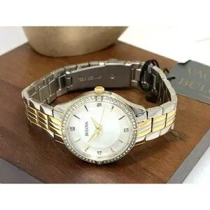 Bulova Women\'s Watch 98L273 Mother of Pearl Dial Two Tone Steel Gemmed 32mm Bulova Women main image 4
